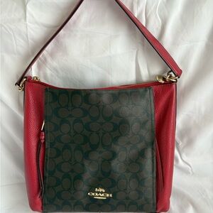 Coach Red and Black Signature Shoulder Bag